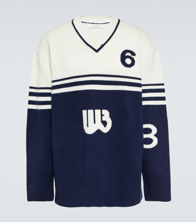 Wales Bonner Logo-intarsia Wool Sweater In Blue
