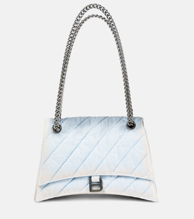 Balenciaga Crush Medium Denim Shoulder Bag In Blue
