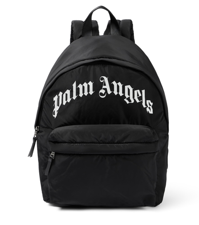 Palm Angels Kids Logo Printed Zipped Backpack In Black
