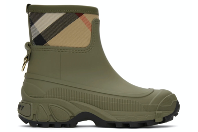 Pre-owned Burberry House Check Rain Boot Khaki Archive Beige (women's) In Green/brown