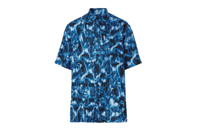 Pre-owned Burberry Silk Ripple Print Short Sleeve Shirt Blue