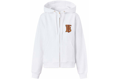 Pre-owned Burberry Tiger Tb Monogram Motif Hoodie White