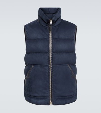 Tom Ford Suede Down Vest In Blue