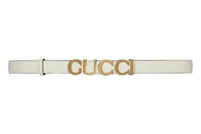 Pre-owned Gucci Buckle Thin Belt White