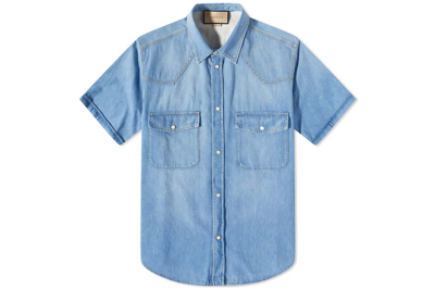 Pre-owned Gucci Short Sleeve Denim Shirt Blue
