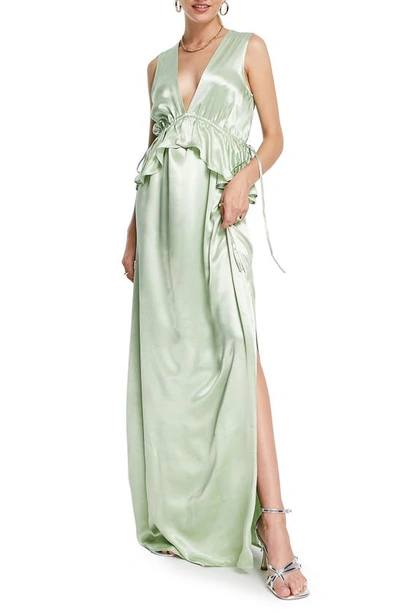 Topshop Vera Blend Bridesmaid Ruffle Peplum Dress In Sage - Lgreen In Green