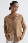 Reiss Evie - Camel Wool Blend Hooded Cardigan, S