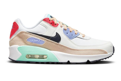 Pre-owned Nike Air Max 90 Leather Patches (gs) In White/sanddrift/cobalt Bliss