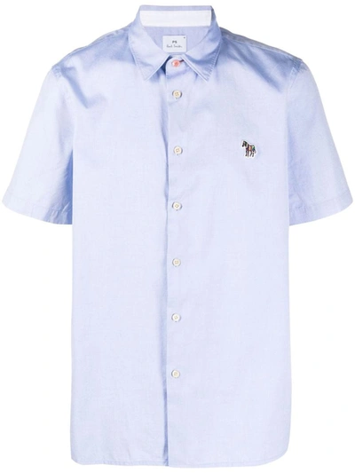 Ps By Paul Smith Short Sleeve Shirt In Organic Cotton In Clear Blue