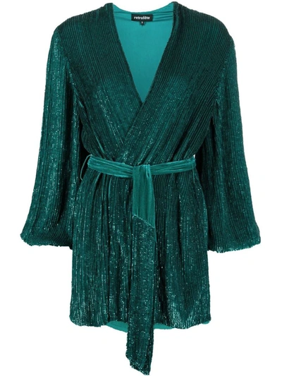 Retroféte Gabrielle Velvet-trimmed Sequined Chiffon Mini Wrap Dress In Green