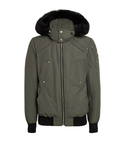 Moose Knuckles Shearling-trim Padded Bomber Jacket In Green