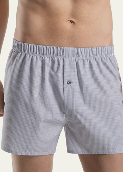 Hanro Men's Fancy Woven Cotton Boxers In Mineral Check