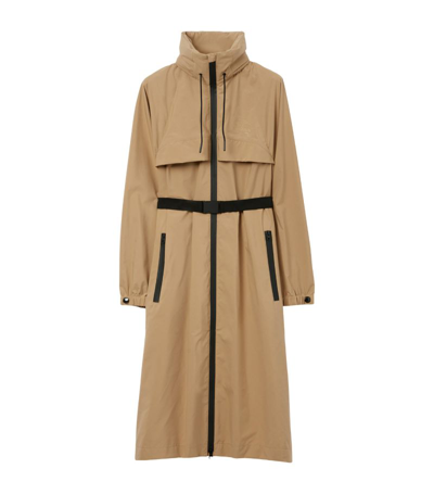 Burberry Parka With Ekd Print And Belt In Beige