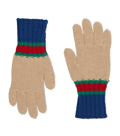 Gucci Kids' Striped Knitted Wool Gloves In Neutrals