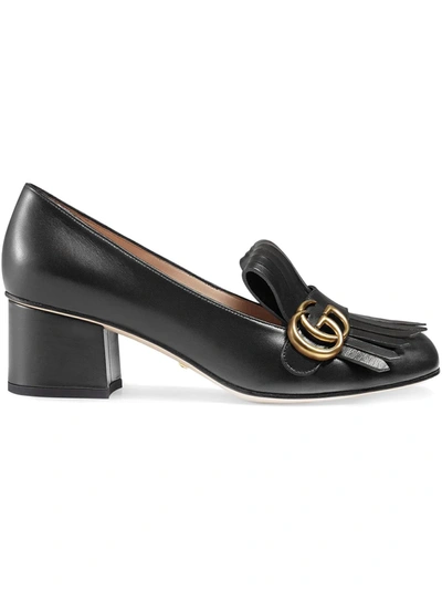 Gucci Black Suede Gg Marmont Loafer Heels In Schwarz