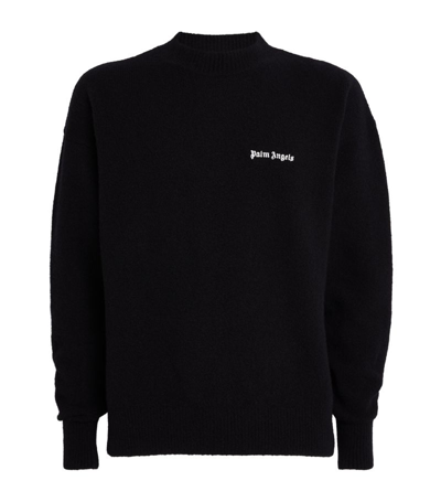 Palm Angels Black Embroidered Sweater In Black White