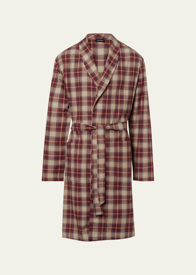 Hanro Men's Cozy Comfort Flannel Robe In Homey Check