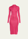 Tom Ford Mock-neck Knit Body-con Midi Dress In Bright Ros