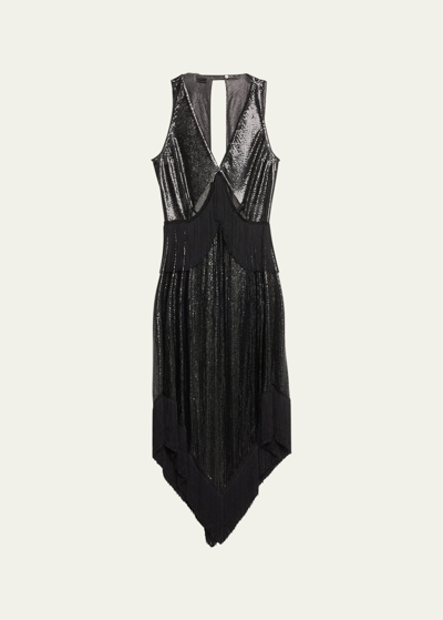 Rabanne Metallic Mesh Cutout Midi Dress In Black | ModeSens