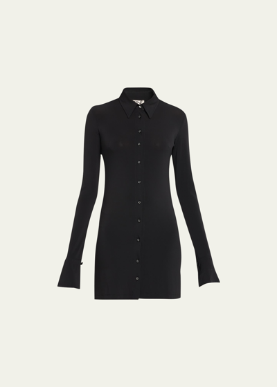 Éterne Sloane Point-collar Mini Jersey Shirtdress In Black
