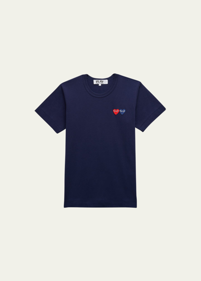 Cdg Play Heart Logo Short-sleeve Cotton T-shirt In Navy