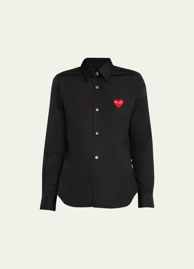 Cdg Play Logo-patch Woven Cotton Button-front Shirt In Black