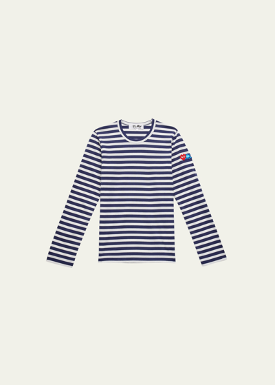 Cdg Play Long-sleeve Striped Heart Logo T-shirt In Bluewhite Stripes