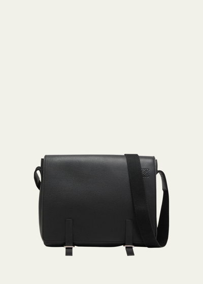 Loewe Men's Grained Leather Military Messenger Bag In Black