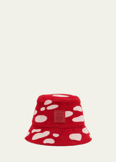 Loewe Logo-appliquéd Printed Cotton-corduroy Bucket Hat In Dark Red