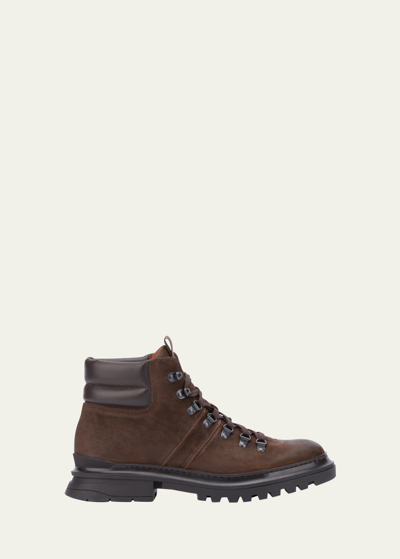 Aquatalia Men's Edwin Weatherproof Waxed Suede Hiking Boots In Cognac/dark Brown