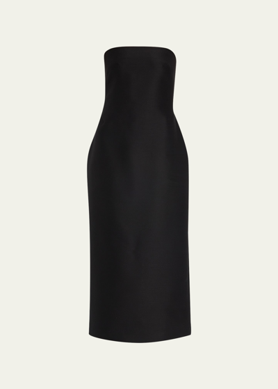 The Row Nita Strapless Wool Midi Dress In Black