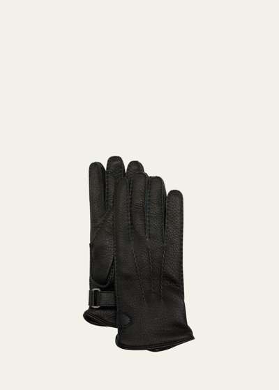Brioni Men's Cashmere-lined Leather Gloves In Black