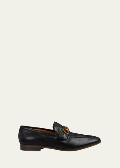 Gucci Men's Paride Web Stripe Bit Loafers In Black