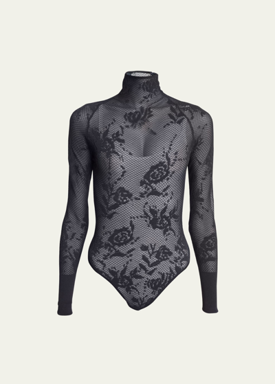 Alaïa Cotton-blend Lace Bodysuit In Black