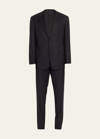 Giorgio Armani Men's Pinstripe Wool Suit In Solid Black