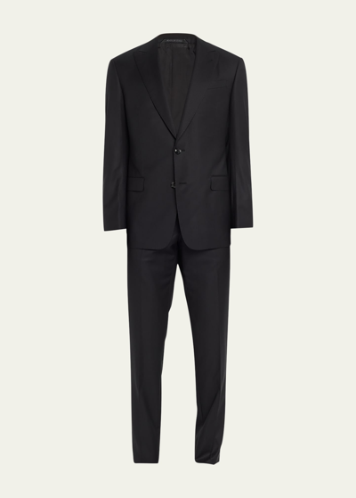 Giorgio Armani Men's Pinstripe Wool Suit In Solid Black
