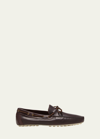 Loro Piana Men's Dot Sole Roadster Leather Drivers In Light Chocolate