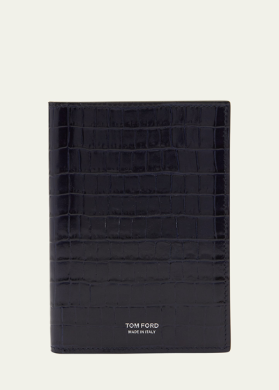 Tom Ford Men's Croc-effect Leather T-line Passport Holder In Ink