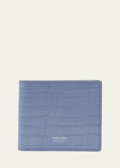 Tom Ford Men's Croc-effect Leather T Line Bifold Wallet In Periwinkle