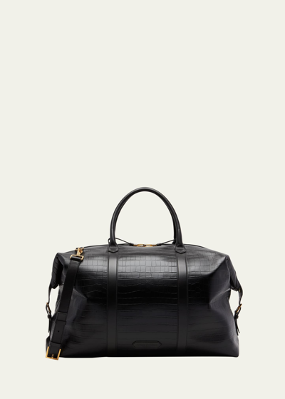 Tom Ford Men's Croc-effect Soft Leather Duffel Bag In Black