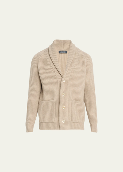 Bergdorf Goodman Men's Cashmere Chunky Knit Cardigan In Beigecream