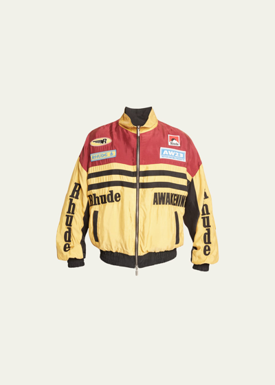 Rhude Men's Nylon Rally Racing Jacket In Mustard Maroon Black