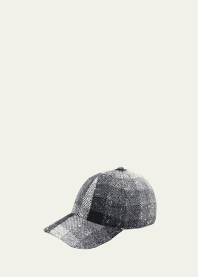 Grevi Men's Wool-cotton Check Baseball Cap In Blackwhite