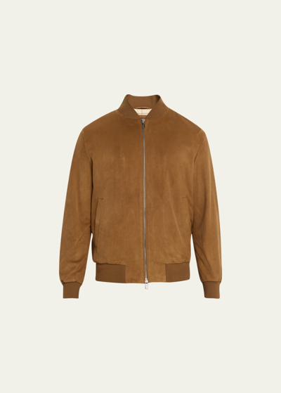 Loro Piana Men's Suede Bomber Jacket In Pecan