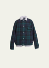 Sacai Men's Plaid Boiled-wool Reversible Jacket In D/green