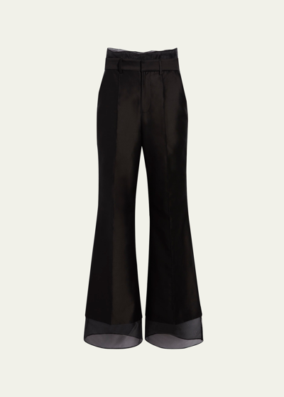 Rosie Assoulin Organza Flare-leg Suit Pants In Black