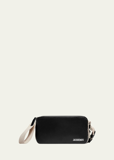 Jacquemus Men's Le Cuerda Horizontal Leather Crossbody Bag In Black