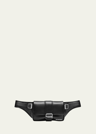 Jacquemus Men's La Banane Bambimou Leather Belt Bag In Black