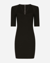 Dolce & Gabbana Black Mini Dress With Short Sleeves And Neckline Detail In Viscose Blend Woman In Black