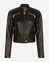 Dolce & Gabbana Long-sleeved Leather Jacket With Vertical Collar In Black